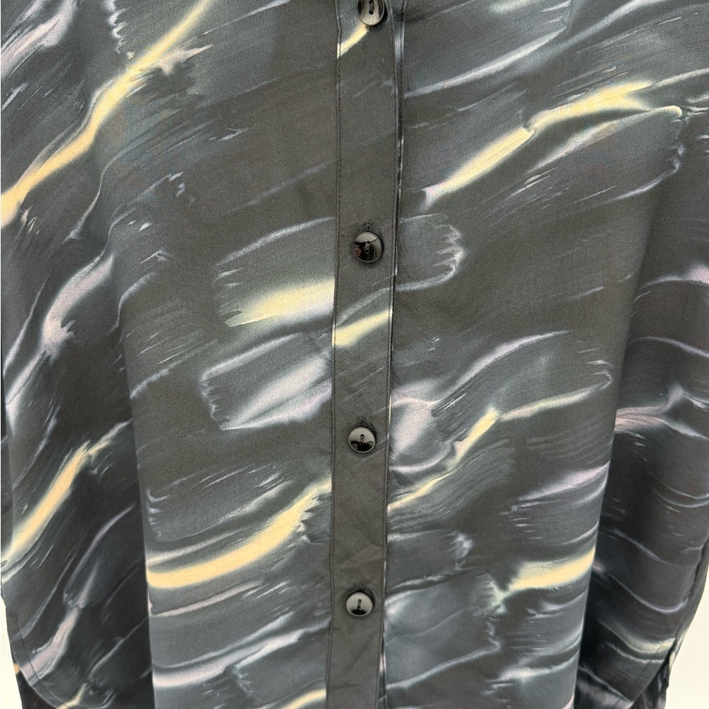 Aliki Yamani Creations Silk Blouse Womens Medium Black Abstract Button Front - Picture 5 of 8